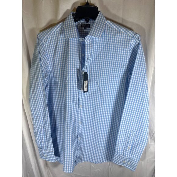 Galaxy by Harvic Gingham Mens Button Up Dress Shirt Light Blue, Size M, NWT - Picture 2 of 5